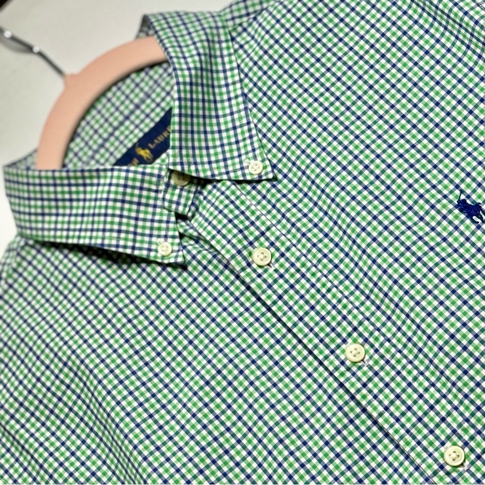 NWOT Ralph‎ Lauren Green and Blue Plaid Short Sleeve Shirt Size L Perfect